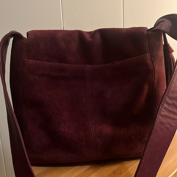 Lord and Taylor Wine Colored Suede Bag with Leather Strap - Picture 6 of 6